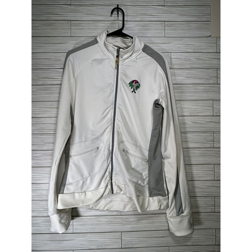 ALO coolfit yoga athletic womens jacket white full zip Sz Medium With Logo